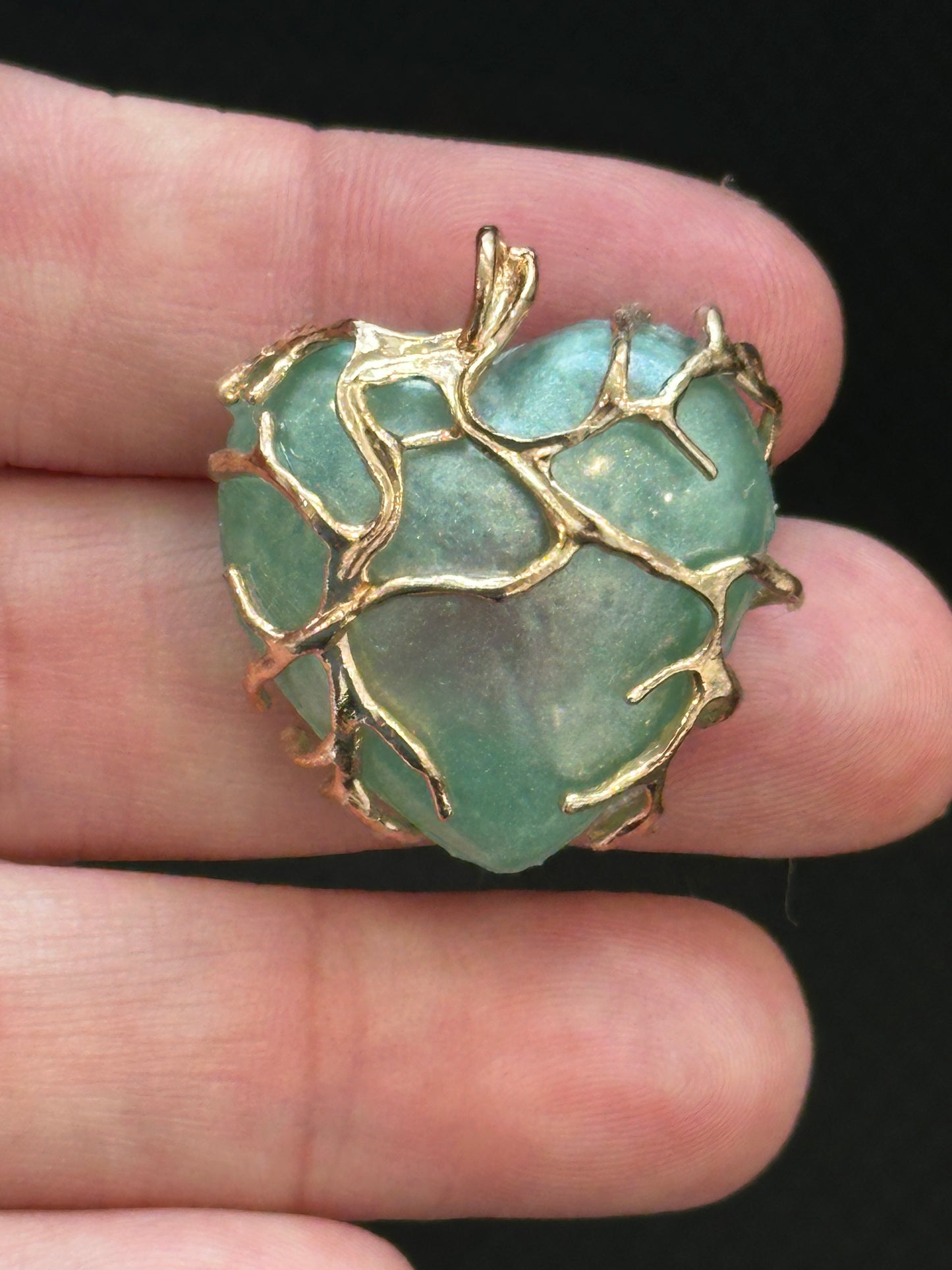 Custom Wire Wrapped Teal Heart Pendant