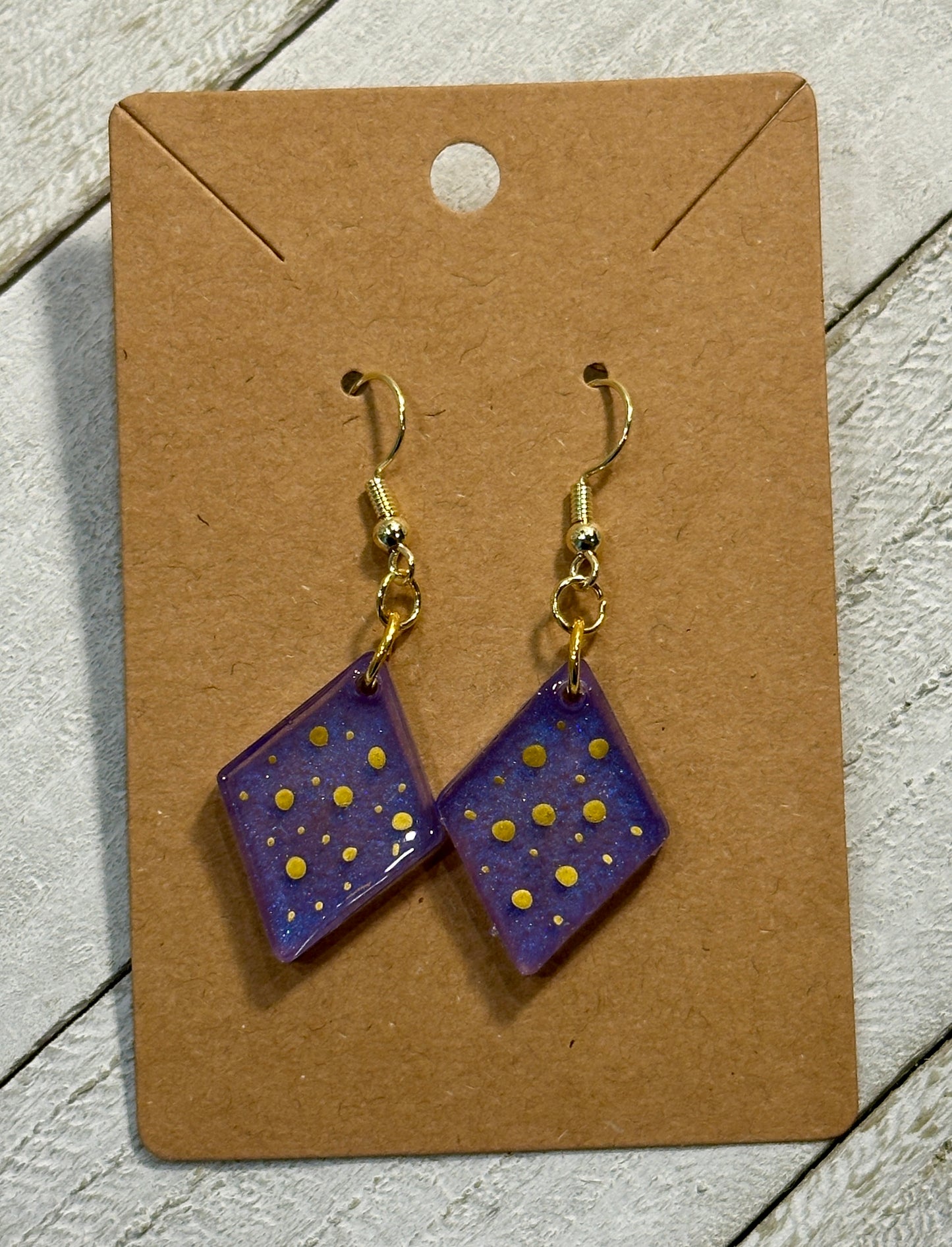 Purple With Gold Polka Dot Earrings