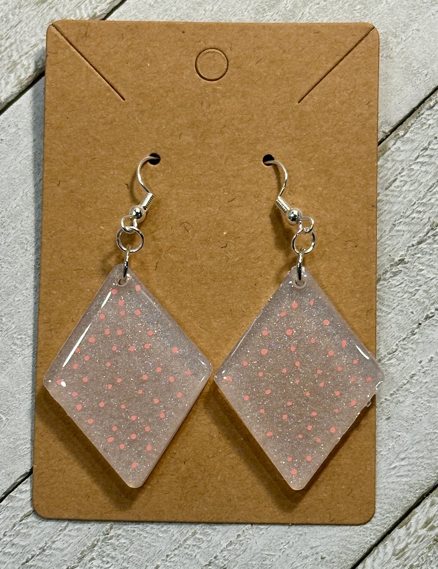 Holographic Silver with Pink Polka Dots Earrings