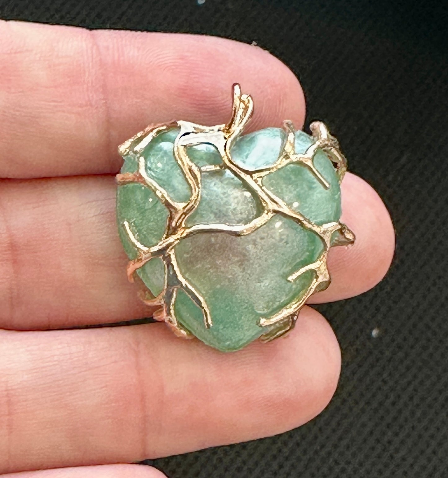 Custom Wire Wrapped Teal Heart Pendant