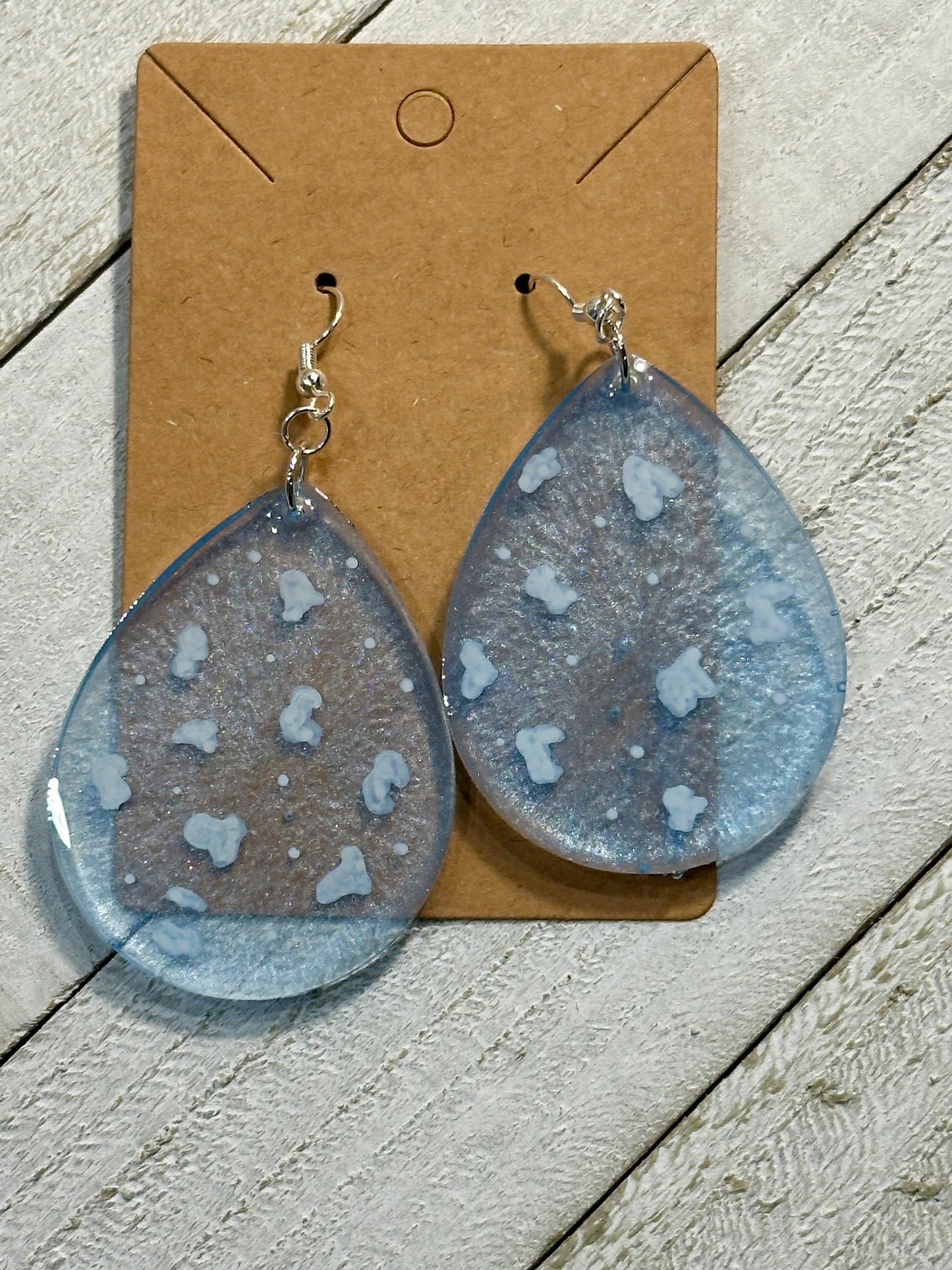 Icy Blue With Silver Cheetah Spots Earrings
