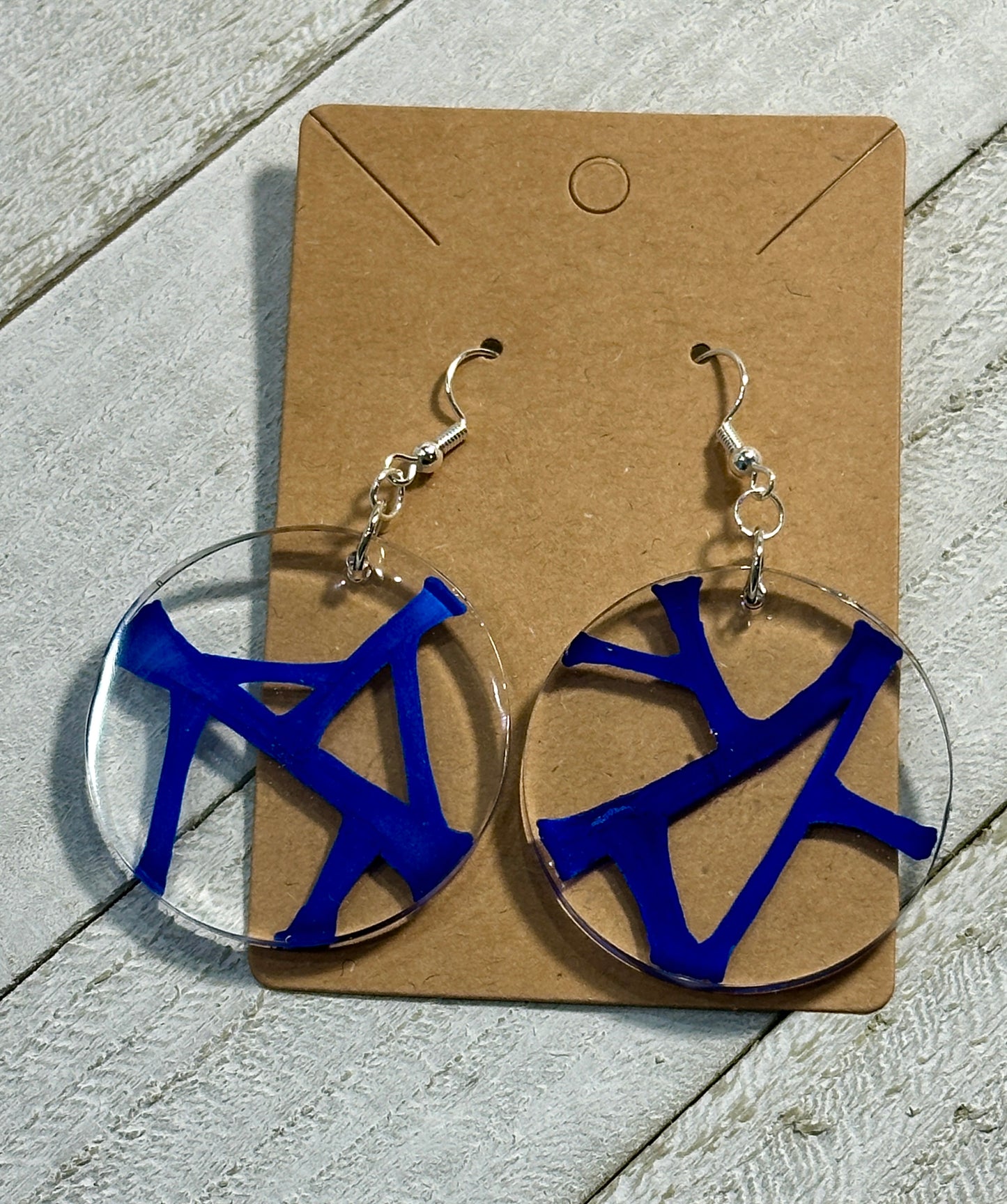 Clear Earrings with Blue Abstract Lines