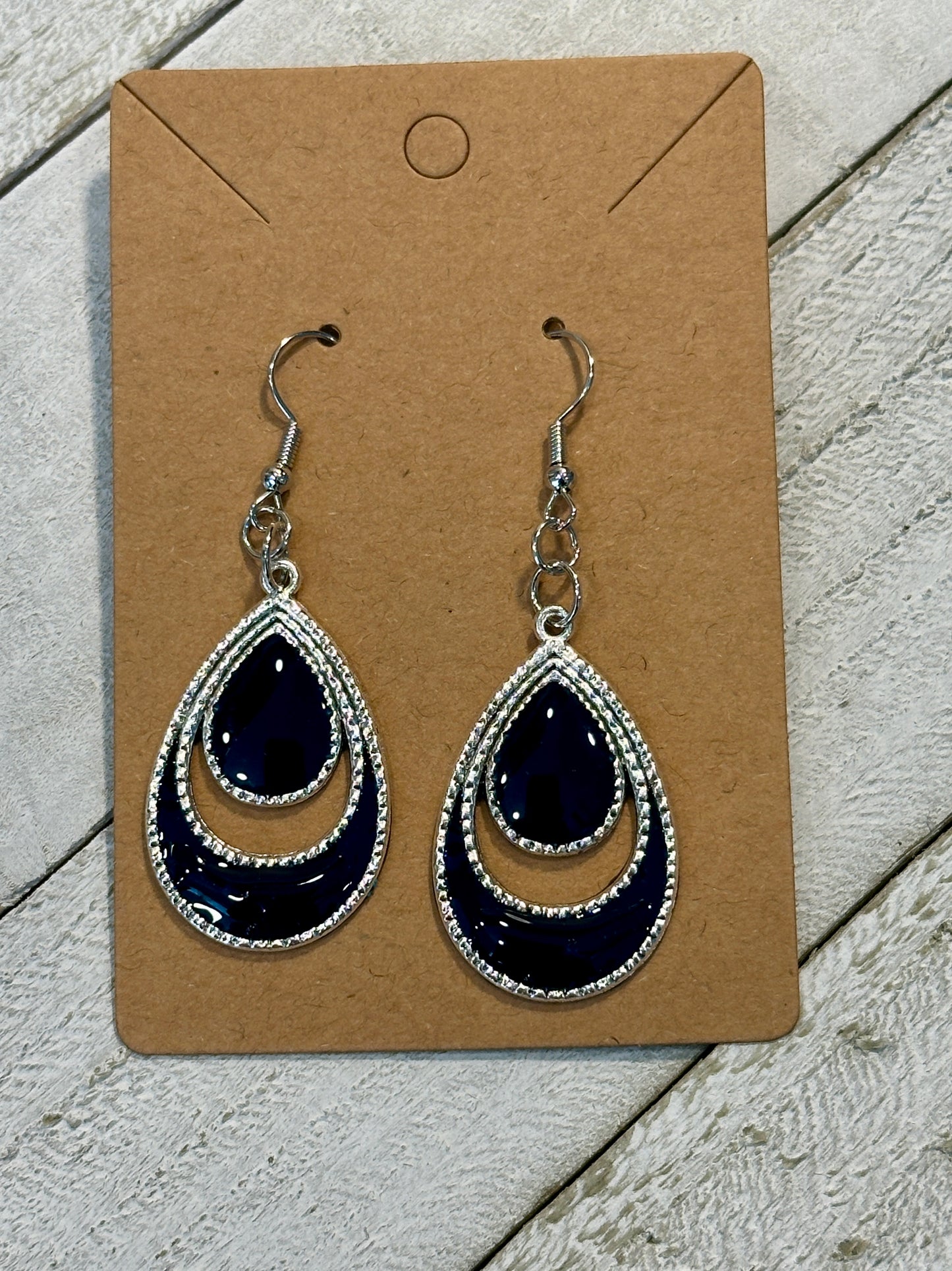 Dark Navy Blue and Silver Earrings