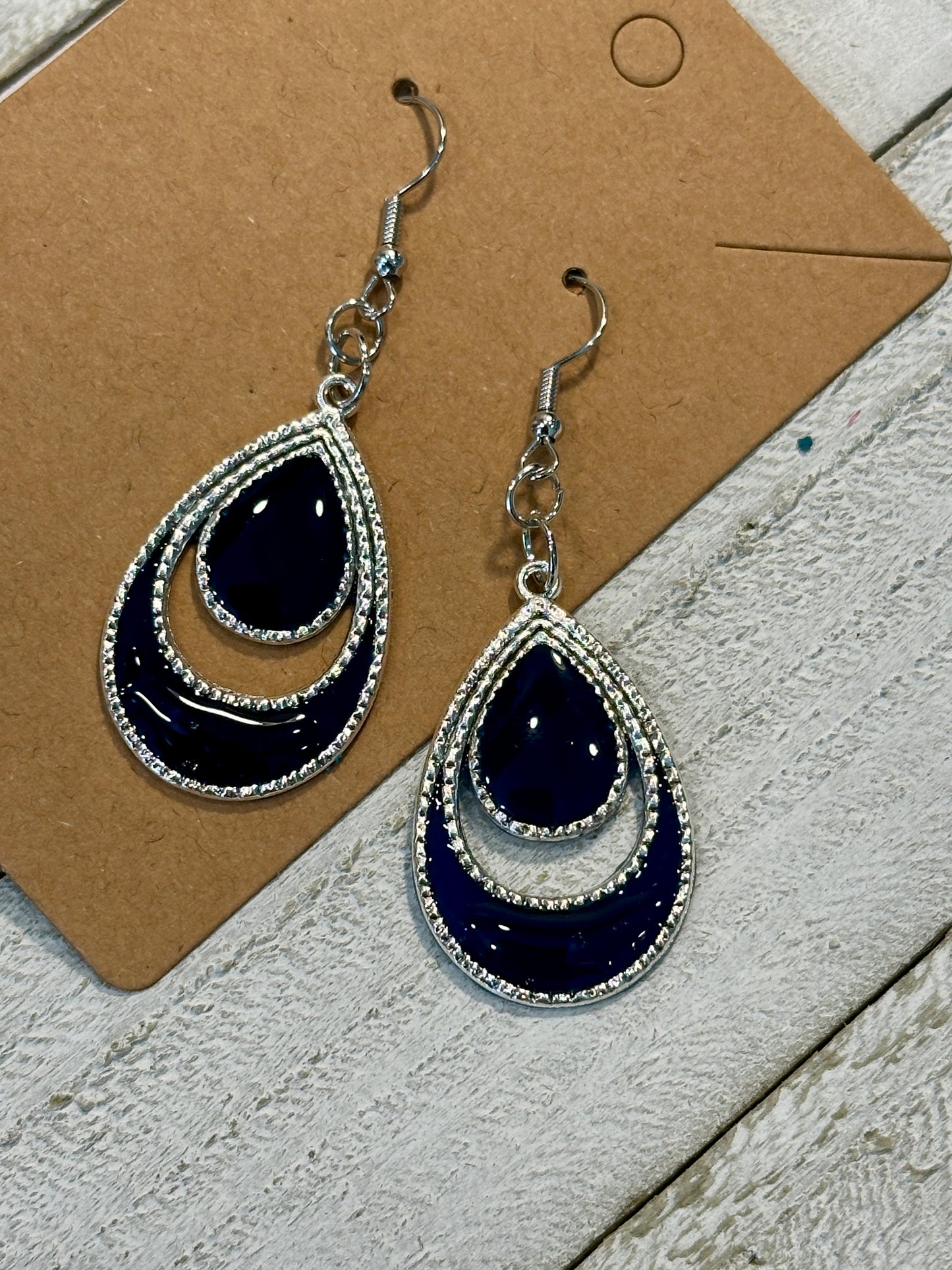 Dark Navy Blue and Silver Earrings