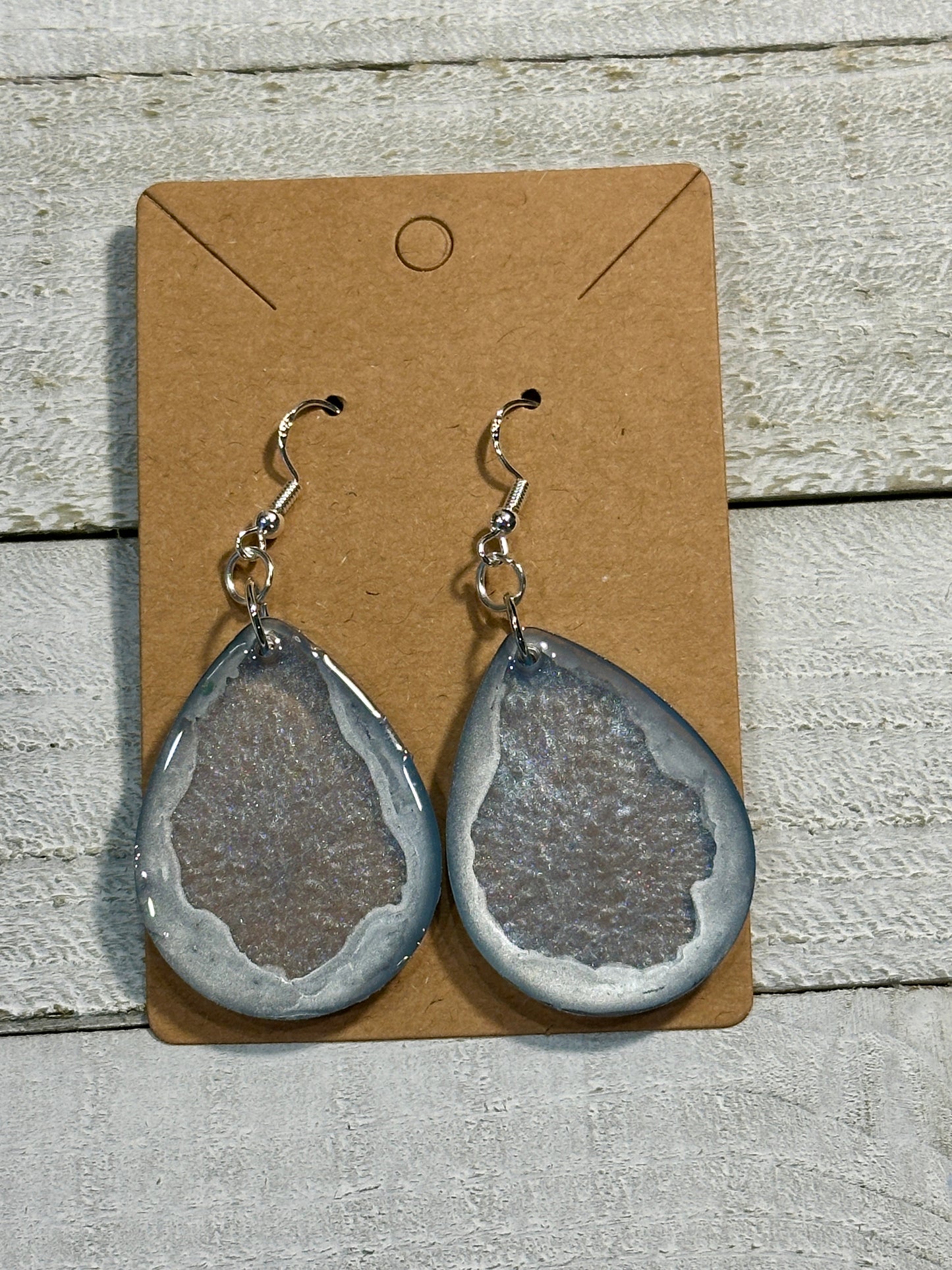 Blue Grey Teardrop Earrings with Silver Accent