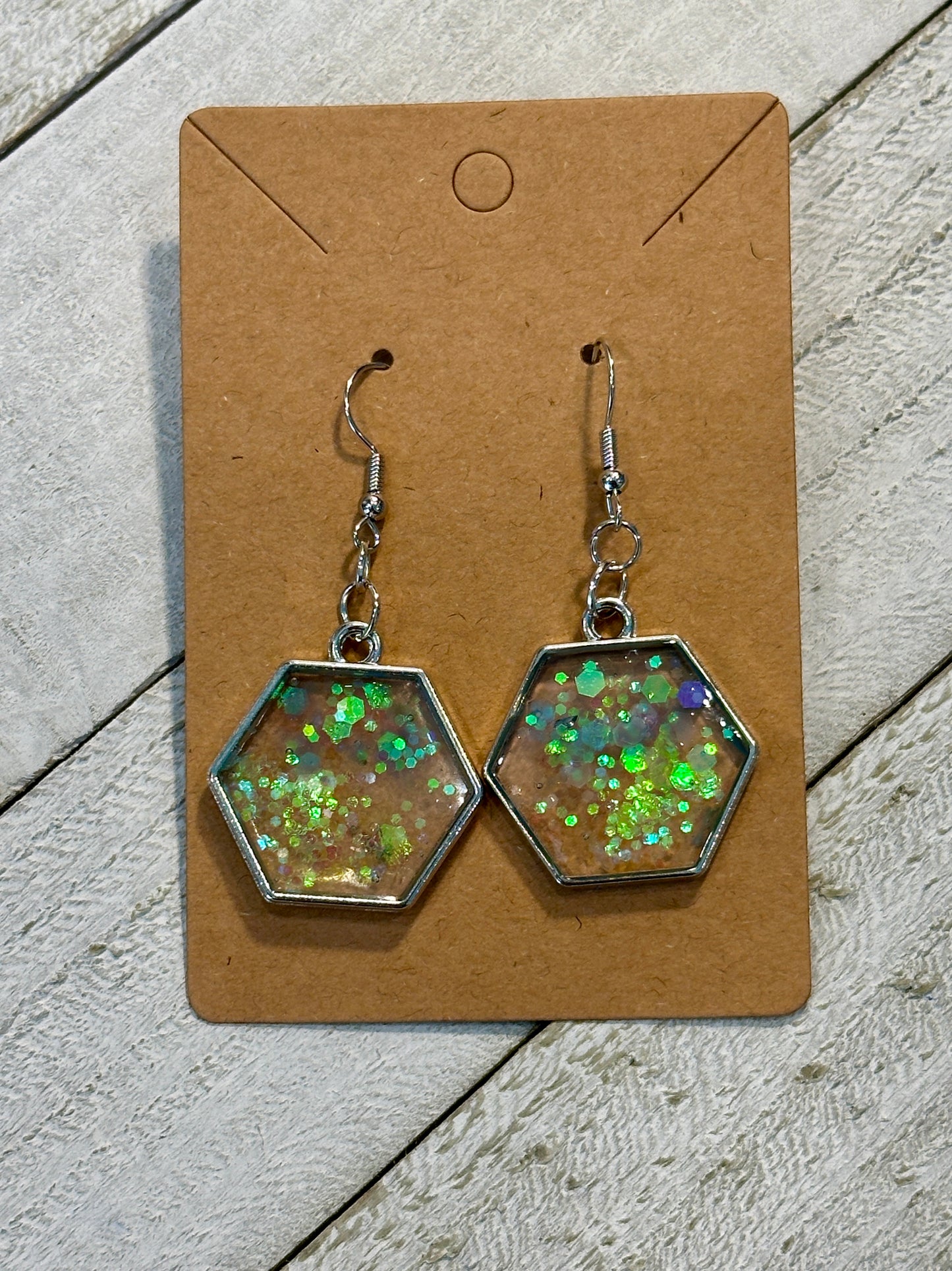 Iridescent Hexagon Earrings