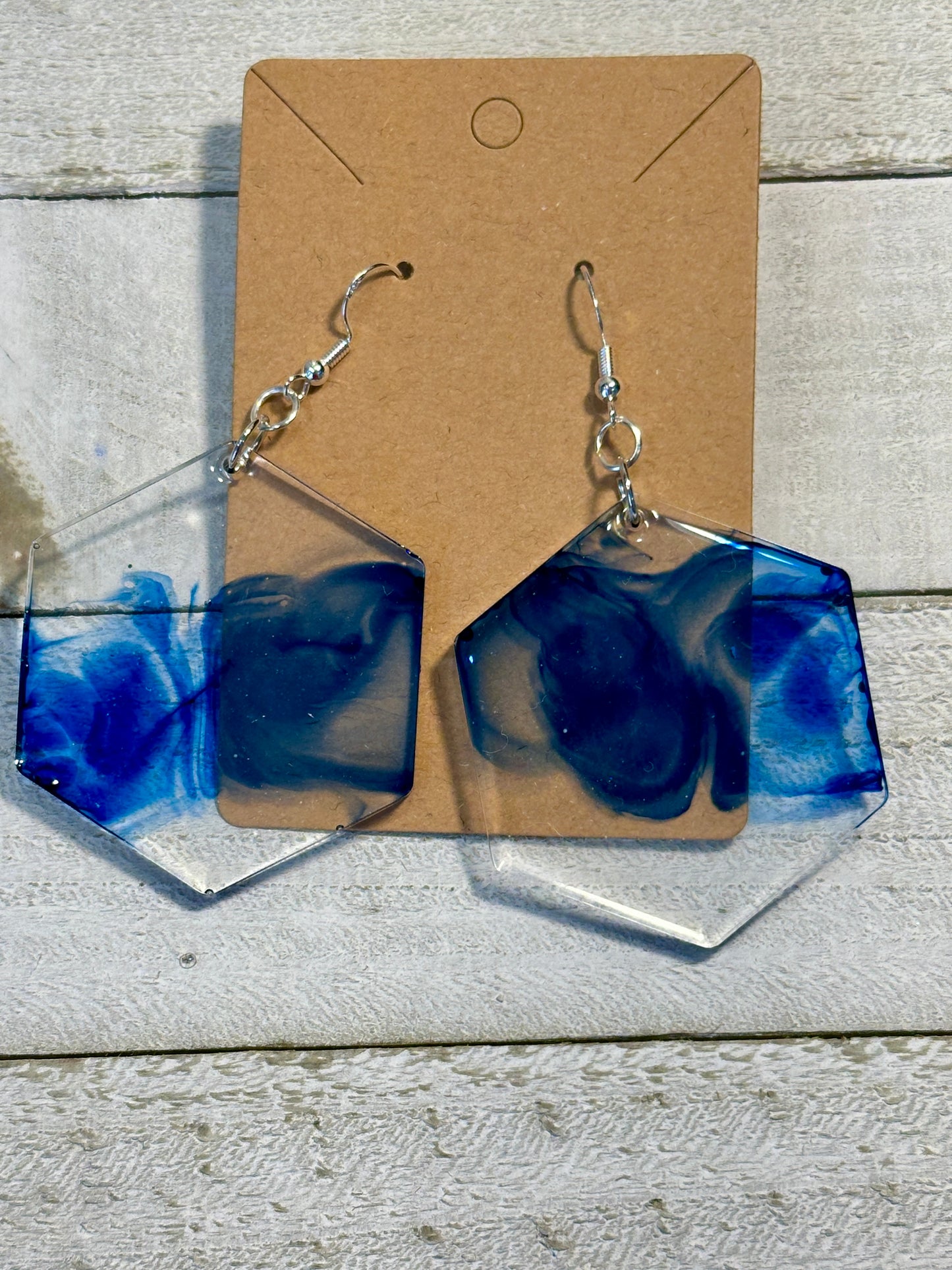 Blue Hexagon Earrings
