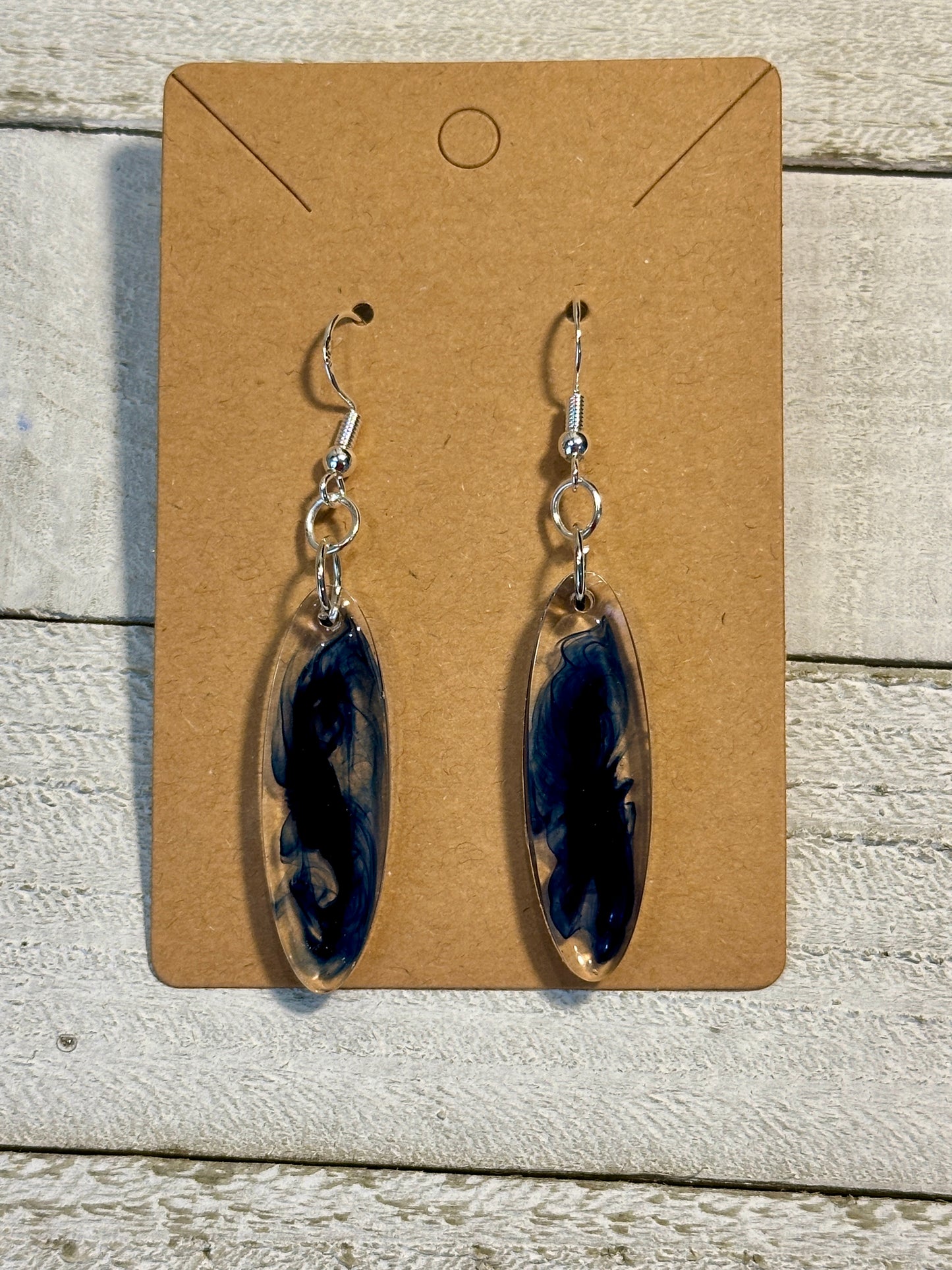 Navy Blue Elongated Oval Earrings