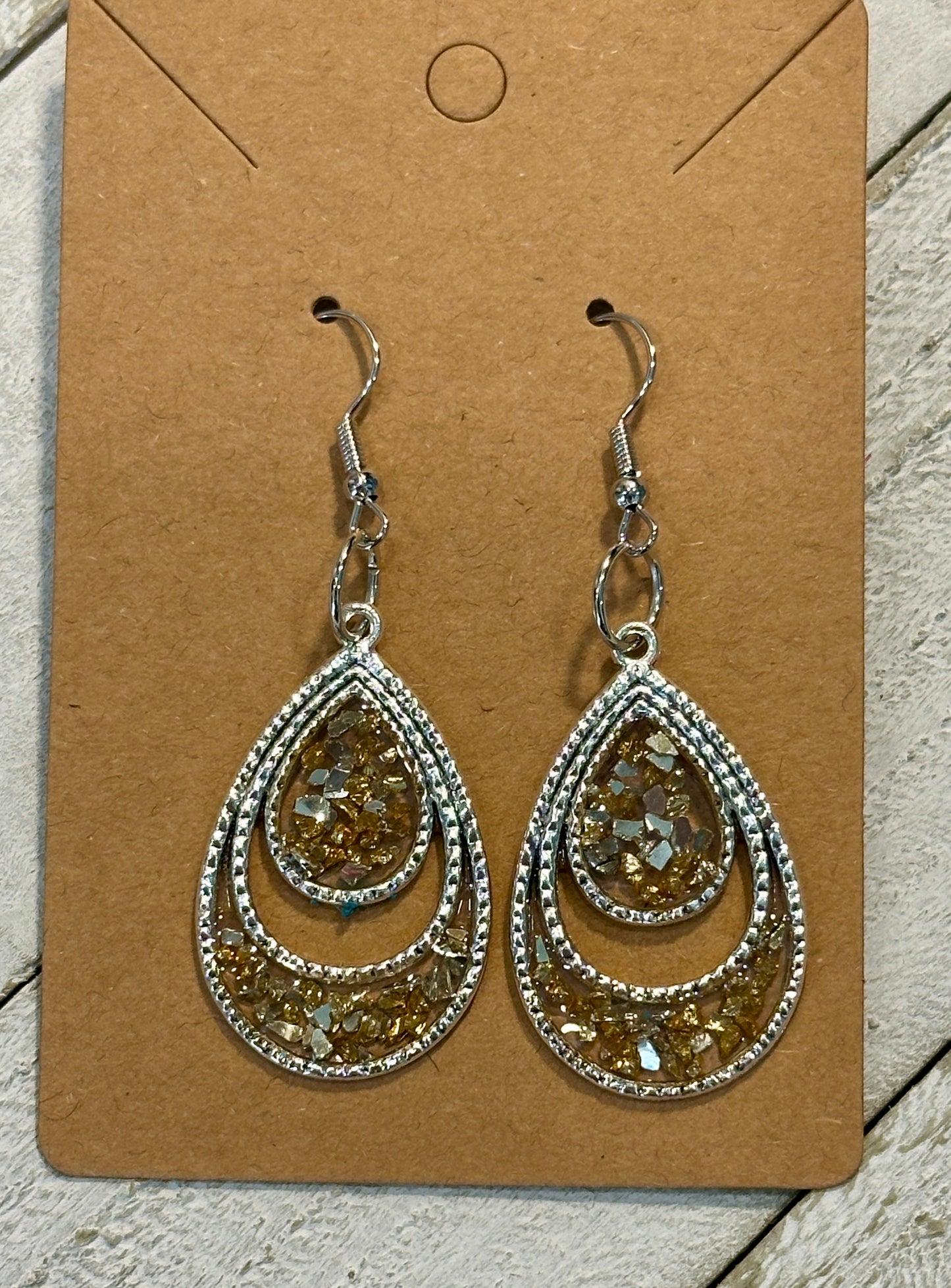 Silver and Gold Glass Crushed Earrings