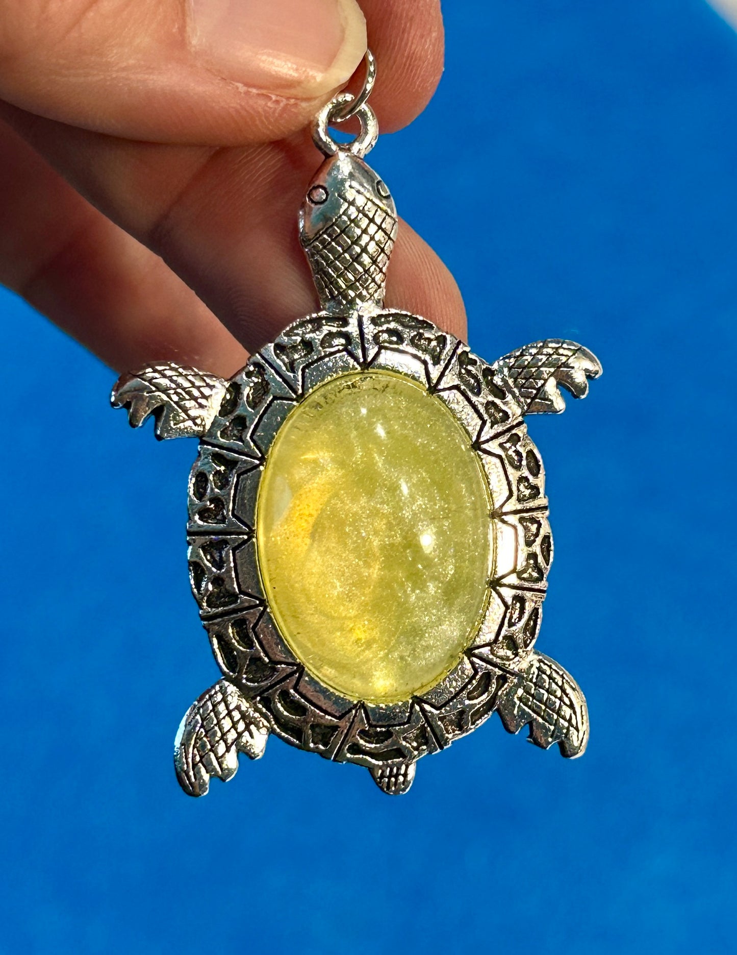 Silver Turtle Pendant With Custom Poured Resin Insert