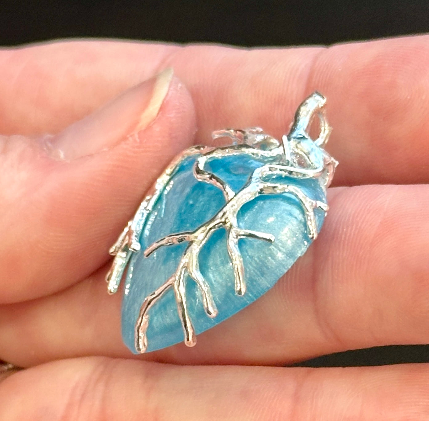 Light Blue Resin Stone with Silver Wire Wrap