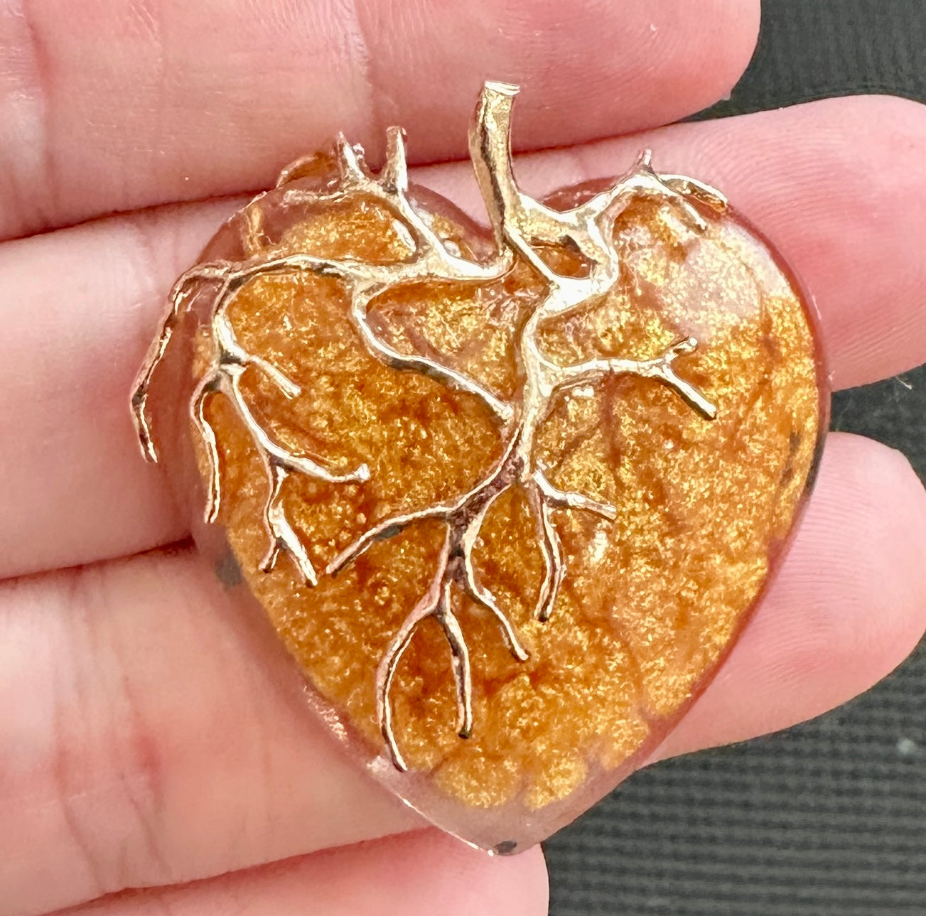 Wire Wrapped Gold Resin Heart Pendant