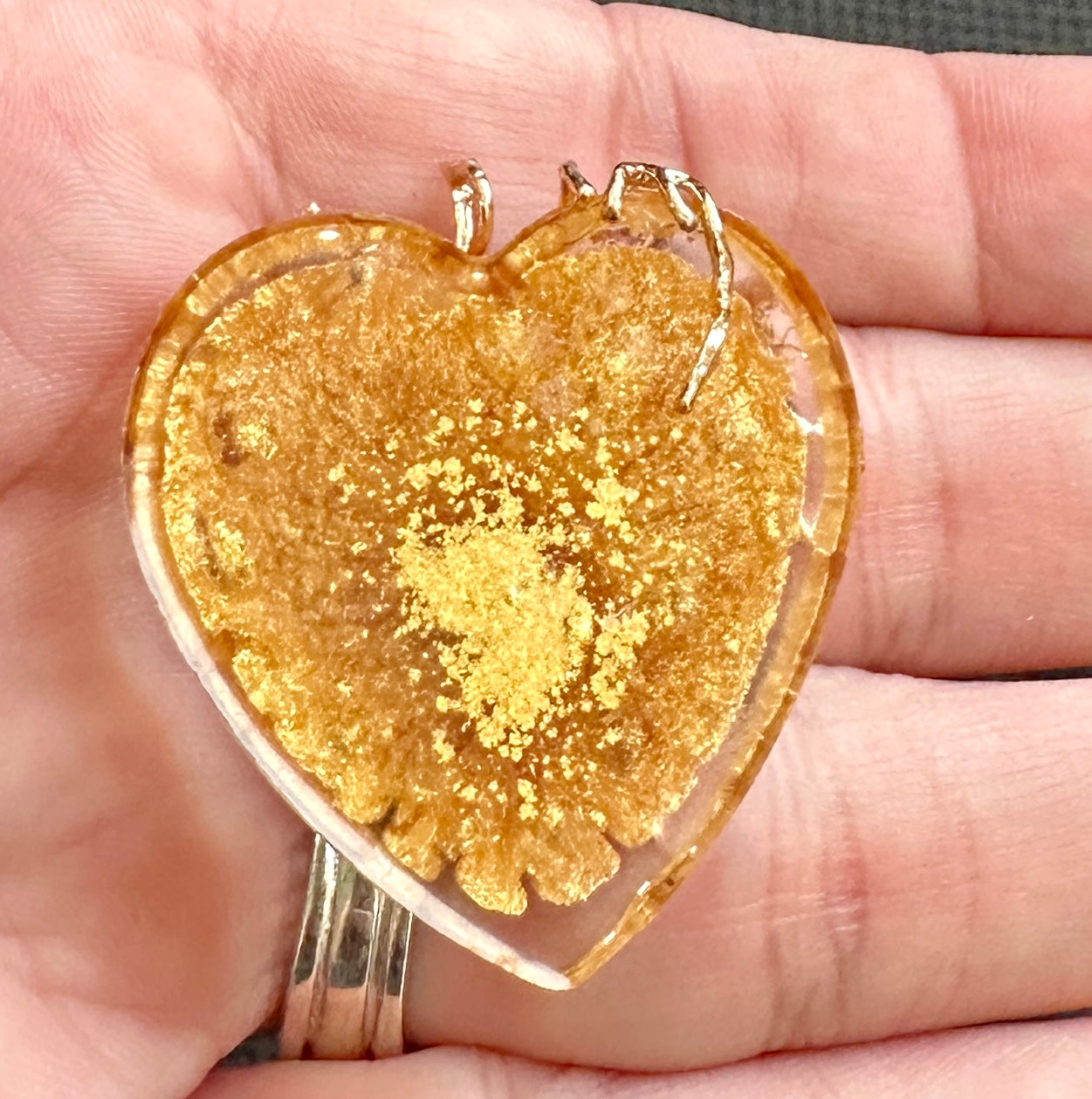 Wire Wrapped Gold Resin Heart Pendant
