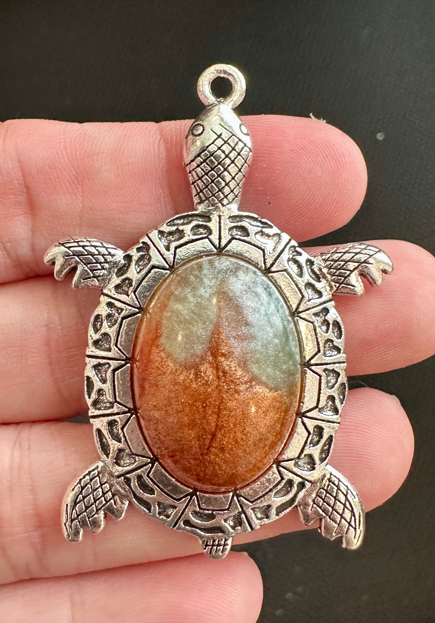 Silver Turtle Pendant With Unique Resin Insert