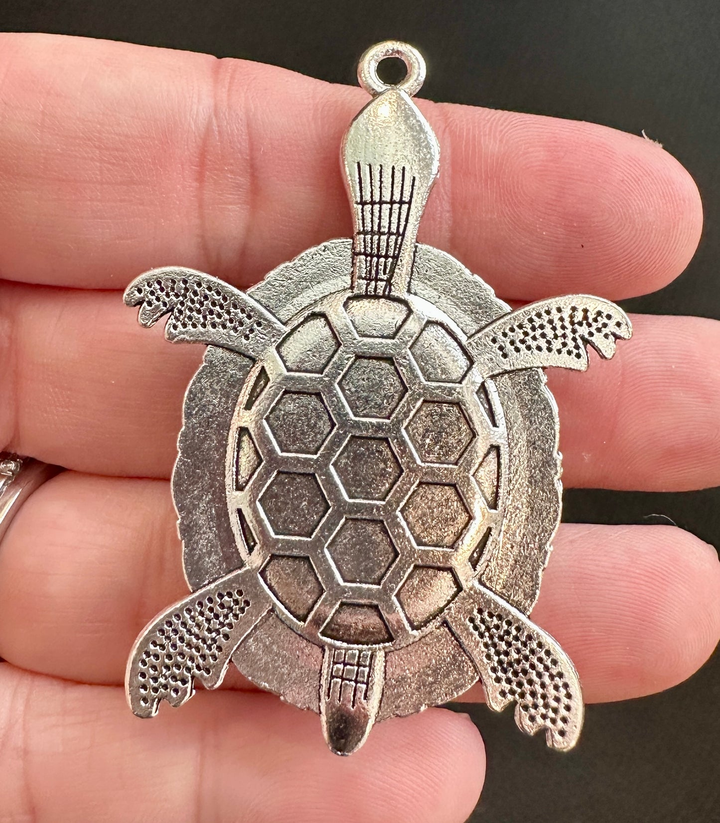 Silver Turtle Pendant With Unique Resin Insert
