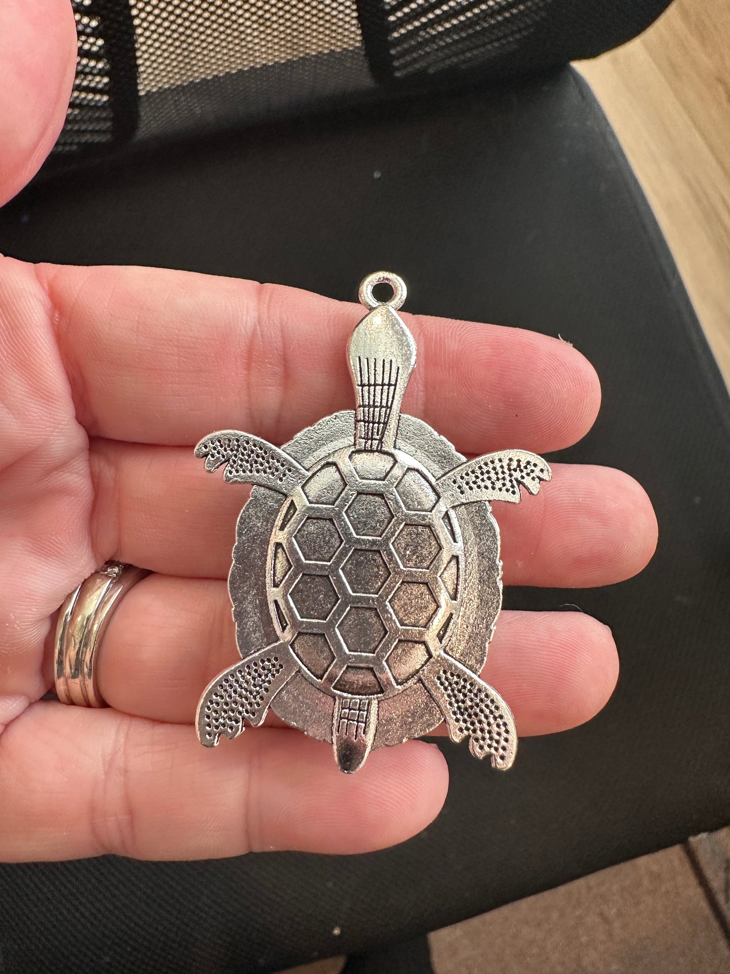 Silver Turtle Pendant With Unique Resin Insert
