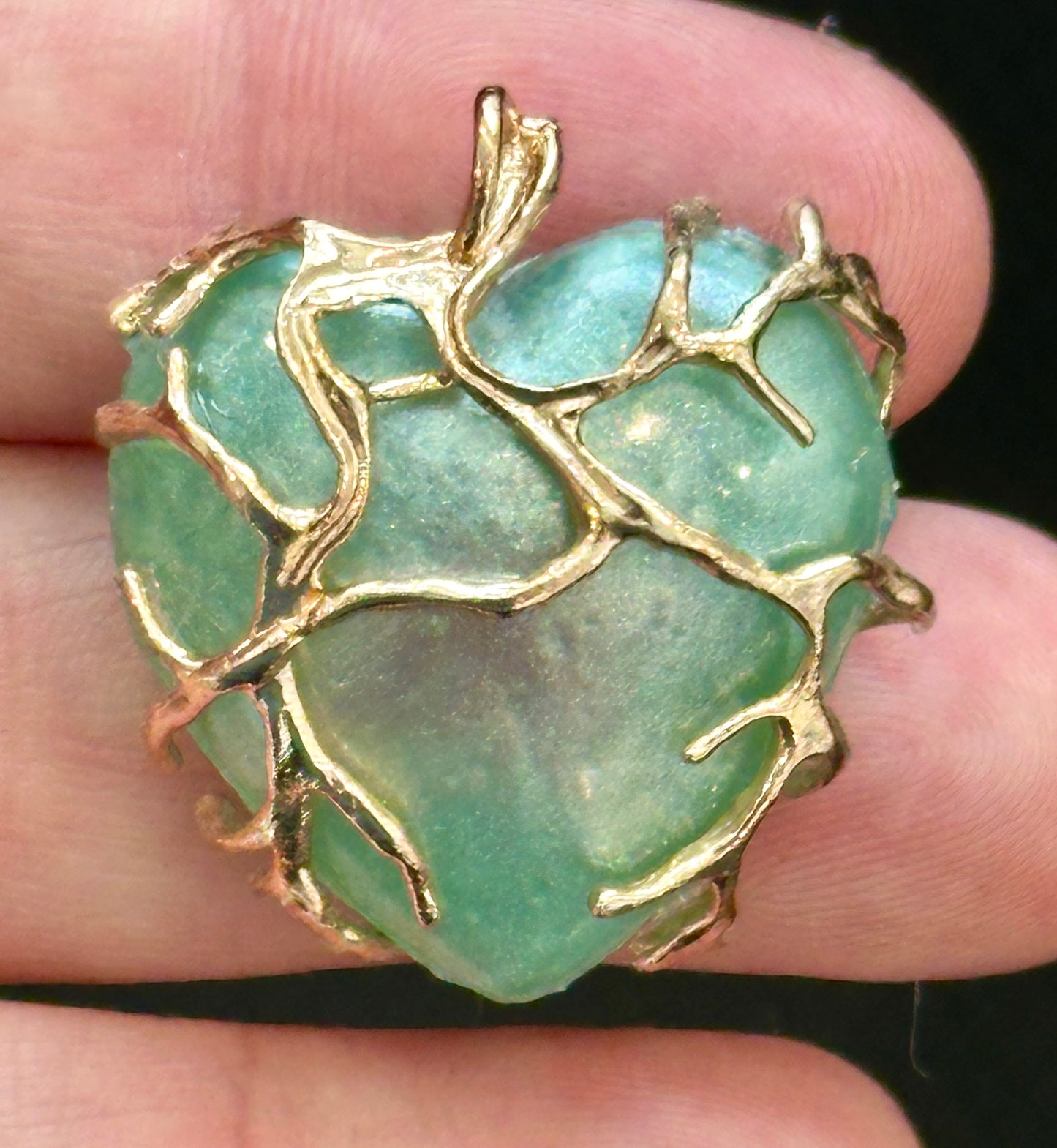 Custom Wire Wrapped Teal Heart Pendant