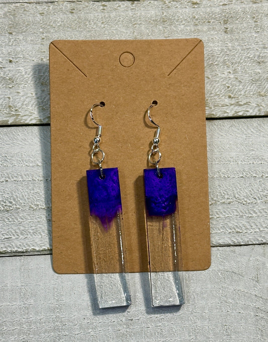 Purple and Clear Rectangular Earrings