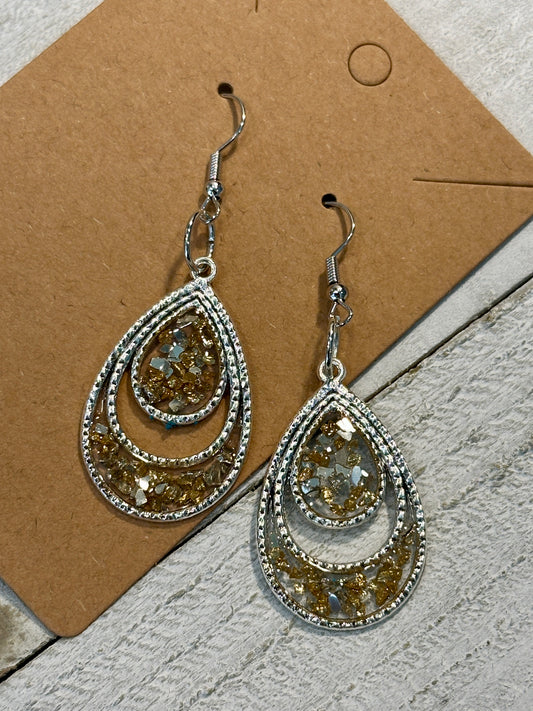 Silver and Gold Glass Crushed Earrings
