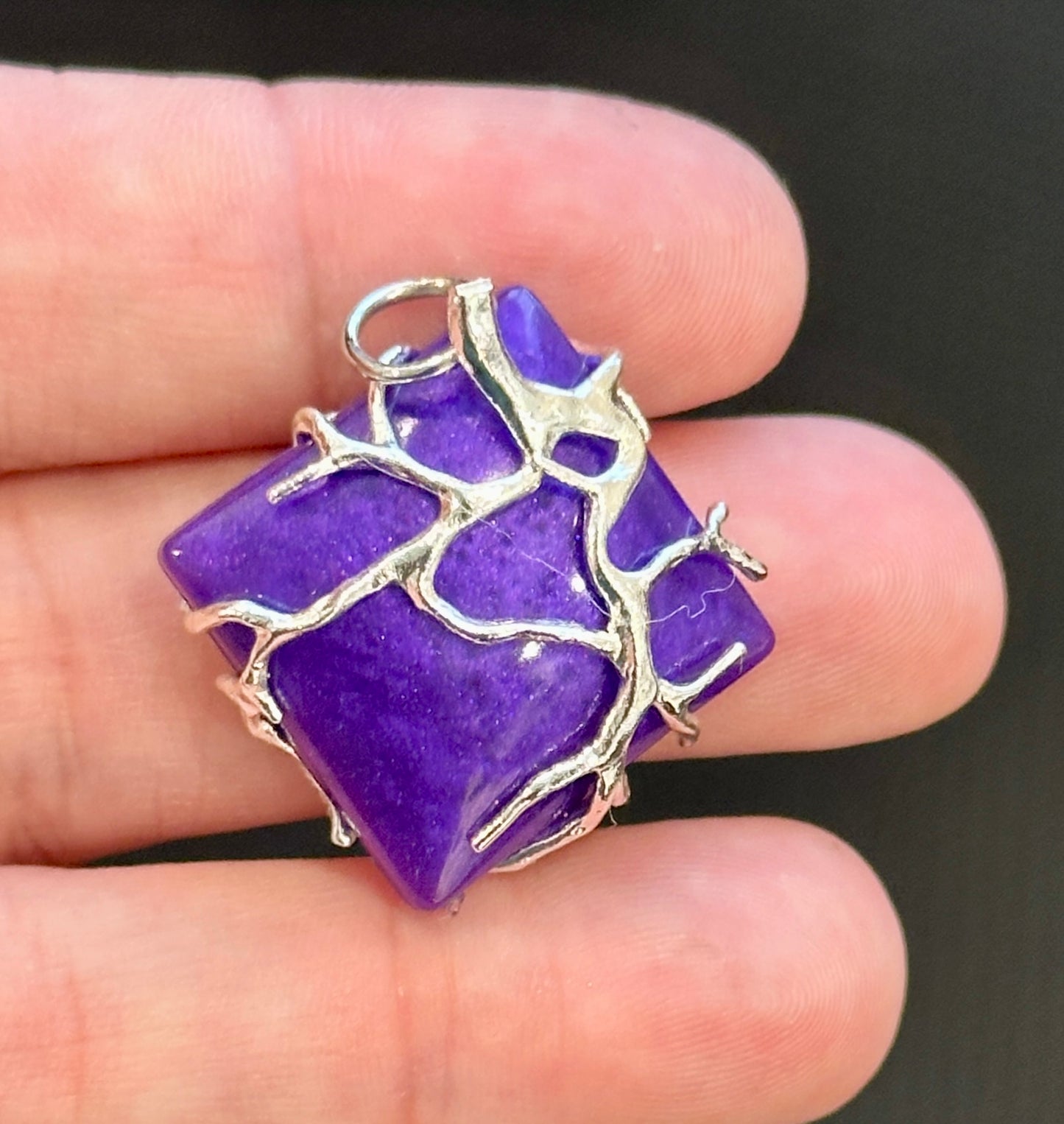 Silver Wired on Purple Pendant
