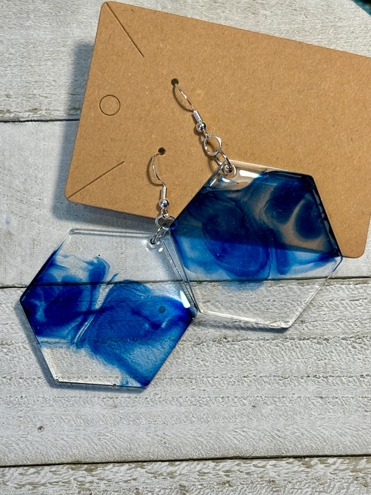Blue Hexagon Earrings