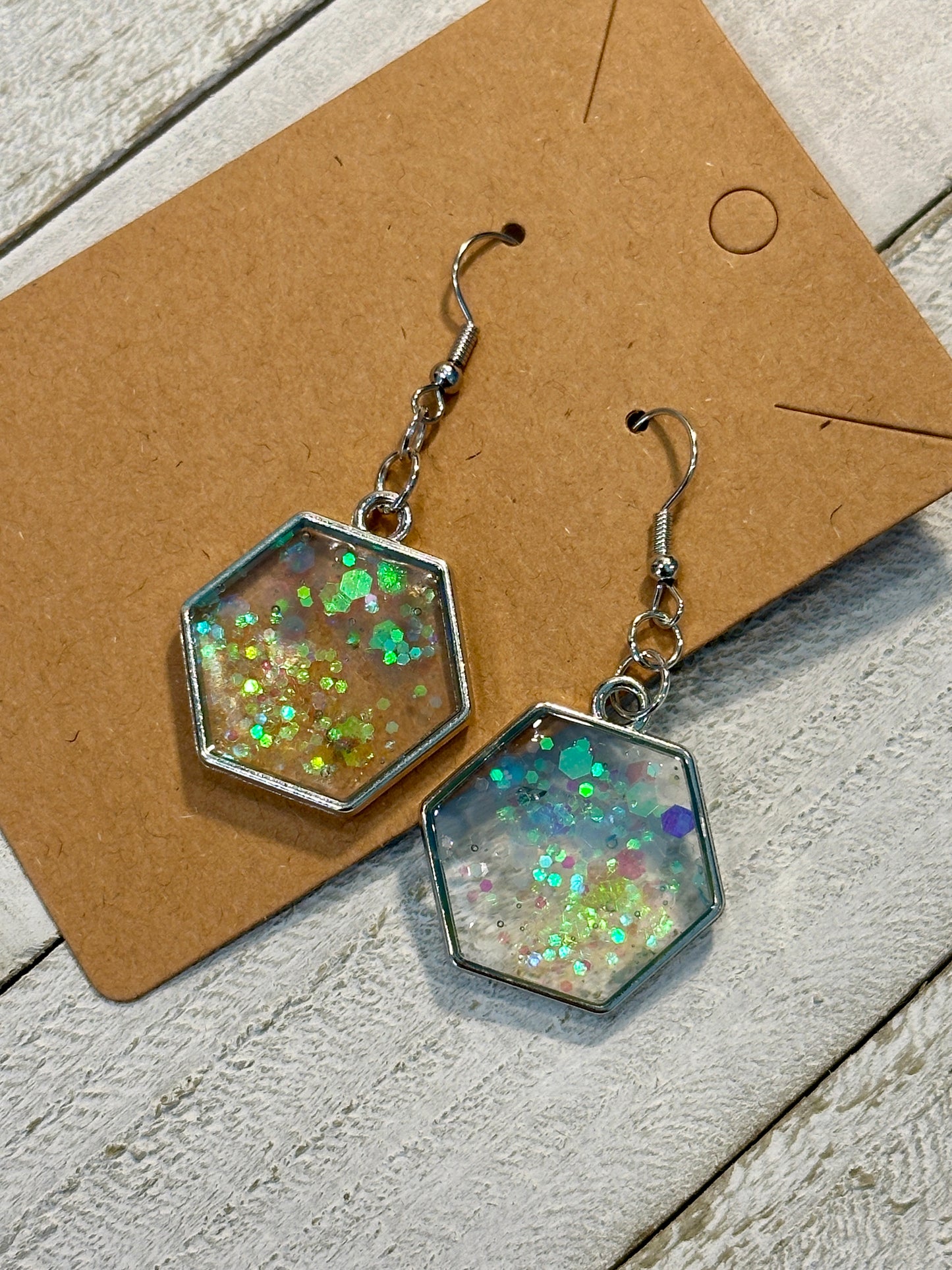 Iridescent Hexagon Earrings