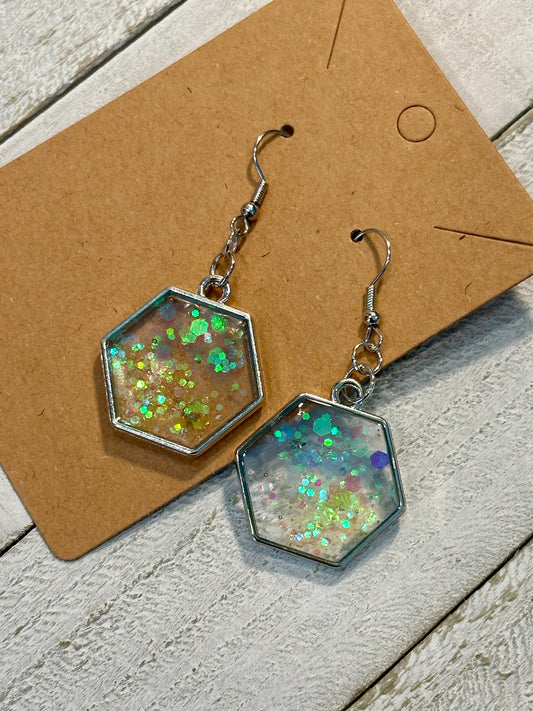 Iridescent Hexagon Earrings