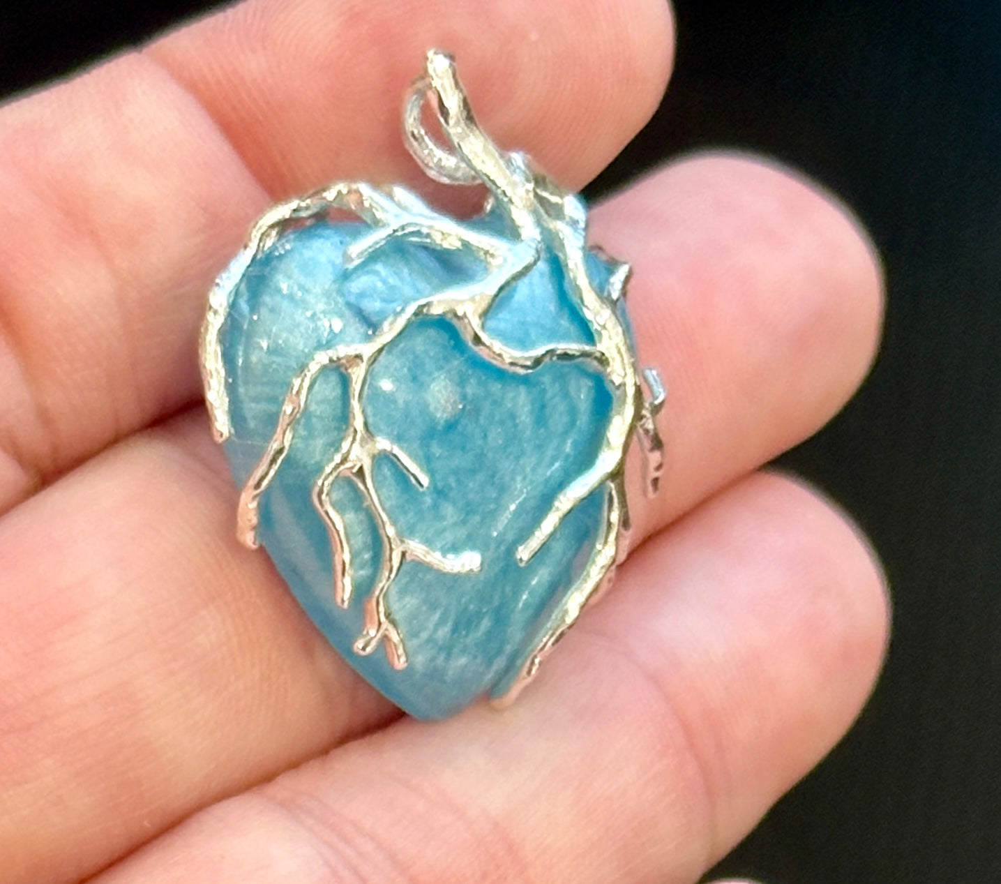 Light Blue Resin Stone with Silver Wire Wrap