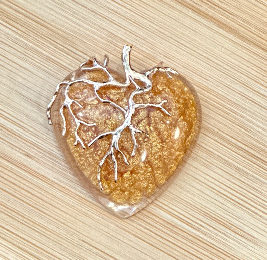 Wire Wrapped Gold Resin Heart Pendant