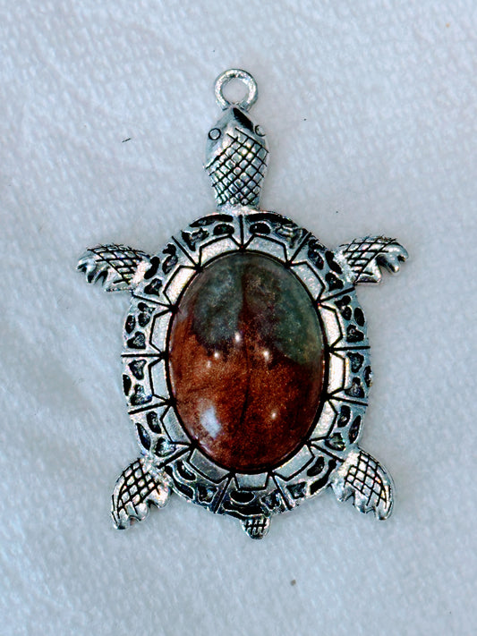 Silver Turtle Pendant With Unique Resin Insert